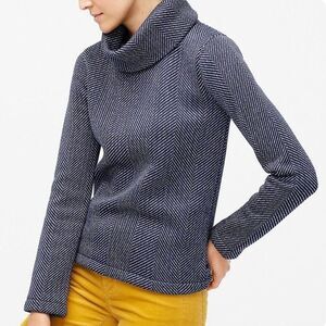 J Crew Funnel Neck Pullover Sweater Fleece Herringbone Navy Size XS